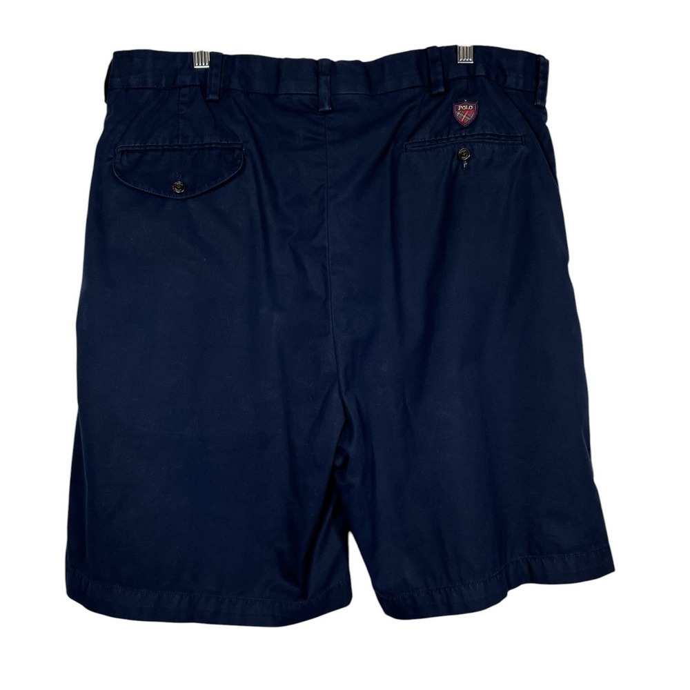 VTG POLO RALPH LAUREN Sz 38 Short Golf Fairway Men's Navy Blue Cotton Pleated - Picture 3 of 10